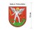 Naklejka z herbem Białej Podlaskiej, nad herbem jest umieszczony napis Biała Podlaska. Herb wraz z nazwą otoczone są białą obwódką stanowiącą białe tło naklejki. Obok podano wymiar wysokości naklejki - 12 cm.