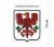 Naklejka z herbem Gorzowa Wielkopolskiego, nad herbem jest umieszczony napis Gorzów Wielkopolski. Herb wraz z nazwą otoczone są białą obwódką stanowiącą białe tło naklejki. Obok podano wymiar wysokości naklejki - 12 cm.