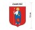 Naklejka z herbem Zamościa, nad herbem jest umieszczony napis Zamość. Herb wraz z nazwą otoczone są białą obwódką stanowiącą białe tło naklejki. Obok podano wymiar wysokości naklejki - 12 cm.