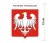Naklejka z herbem Piotrkowa Trybunalskiego, nad herbem jest umieszczony napis Piotrków Trybunalski. Herb wraz z nazwą otoczone są białą obwódką stanowiącą białe tło naklejki. Obok podano wymiar wysokości naklejki - 12 cm.