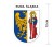 Naklejka z herbem Rudy Śląskiej, nad herbem jest umieszczony napis Ruda Śląska. Herb wraz z nazwą otoczone są białą obwódką stanowiącą białe tło naklejki. Obok podano wymiar wysokości naklejki - 12 cm.
