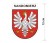 Naklejka z herbem Sandomierza, nad herbem jest umieszczony napis Sandomierz. Herb wraz z nazwą otoczone są białą obwódką stanowiącą białe tło naklejki. Obok podano wymiar wysokości naklejki - 12 cm.