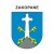 Naklejka z herbem Zakopanego i napisem Zakopane nad herbem, herb i napis posiadają białą obwódkę, która jest białym tłem dla herbu Zakopanego i napisu. Wymiar naklejki 12 cm wysokości.