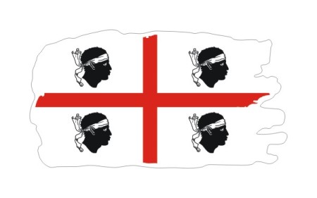 Stylowa naklejka wodoodporna w stylu Ghost szerokości 13 cm z flagą Sardynii. Flaga Sardynii otoczona jest białą obwódką.