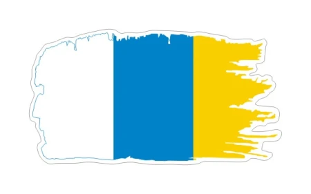 Stylowa naklejka wodoodporna w stylu Ghost szerokości 13 cm z flagą Wysp Kanaryjskich. Flaga Wysp Kanaryjskich otoczona jest białą obwódką.