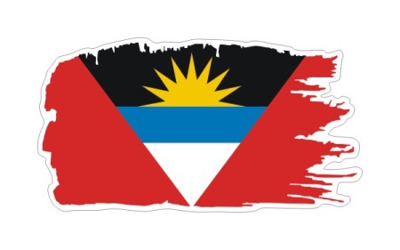 Stylowa naklejka wodoodporna w stylu Ghost szerokości 13 cm z flagą Antiguy i Barbudy. Flaga Państwa Antigua i Barbuda otoczona jest białą obwódką.