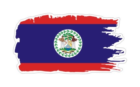 Stylowa naklejka wodoodporna w stylu Ghost szerokości 13 cm z flagą Belize. Flaga państwa Belize otoczona jest białą obwódką.