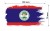 Naklejka wodoodporna z flagą Belize w stylu duszka. Podane są wymiary, szerokość  13 cm i wysokość 7 cm. Na zewnątrz flagi państwa Belize znajduje się biała obwódka stanowiąca białe tło dla flagi Belize.