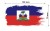 Naklejka wodoodporna z flagą Haiti w stylu duszka. Podane są wymiary, szerokość  13 cm i wysokość 7 cm. Na zewnątrz flagi państwa Haiti znajduje się biała obwódka stanowiąca białe tło dla flagi Haiti.