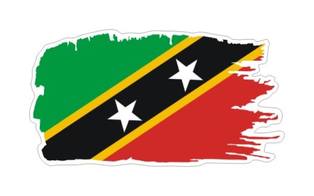 Stylowa naklejka wodoodporna w stylu Ghost szerokości 13 cm z flagą Saint Kitts i Nevis . Flaga państwa Saint Kitts i Nevis otoczona jest białą obwódką.