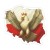 Naklejka w kształcie konturu Polski z orłem patrzącym w lewo. Naklejka ma białą obwódkę, jest kolorowa i wodoodporna.