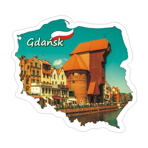 Przejdź do produktu Naklejka Kontur Polski z Żurawiem w Gdańsku 8 cm 