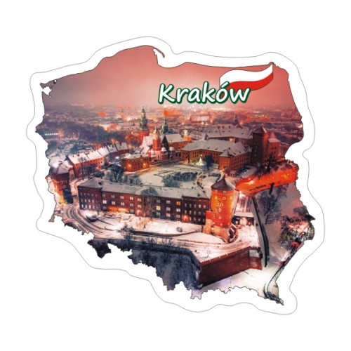 Przejdź do produktu Naklejka Kontur Polski z Krakowem zimą w nocy 8 cm 