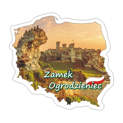 Przejdź do produktu Naklejka Kontur Polski z Zamkiem Ogrodzieniec 8 cm 