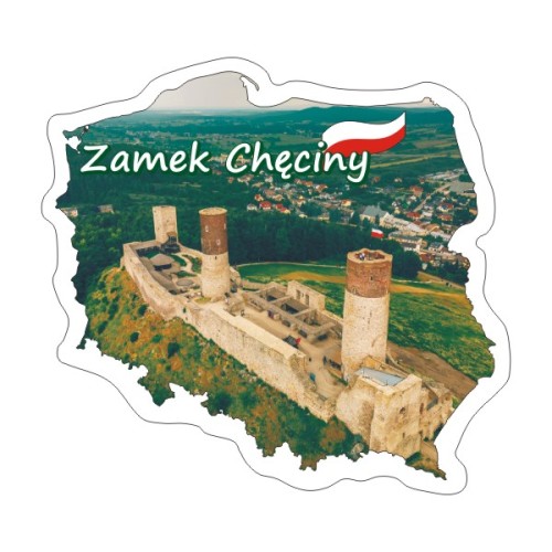 Przejdź do produktu Naklejka Kontur Polski z Zamkiem Chęciny 8 cm