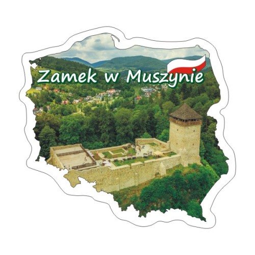 Przejdź do produktu Naklejka Kontur Polski z Zamkiem w Muszynie 8 cm