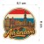 Kolorowa, wodoodporna naklejka o średnicy 8 cm. Naklejka przedstawia kilka elementów Amsterdamu, flagę Holandii w tle i napis Amsterdam.