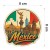 Kolorowa, wodoodporna naklejka o średnicy 8 cm. Naklejka przedstawia kilka elementów miasta Meksyk, flagę Meksyku w tle i napis México.