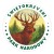 Naklejka okrągła Świętokrzyski Park Narodowy z jeleniem i Górami Świętokrzyskimi.