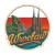 Naklejka Wrocław z symbolami tego miasta, napisem Wrocław i flagą Polski w tle. Naklejka jest wodoodporna, okrągła i kolorowa z kremową obwódką.