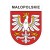 Naklejka z herbem województwa małopolskiego i napisem Małopolskie. Naklejka jest wodoodporna, z białą obwódką.