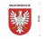 Wodoodporna naklejka z herbem województwa mazowieckiego o wysokości 12 cm. Na górze napis: Mazowieckie.